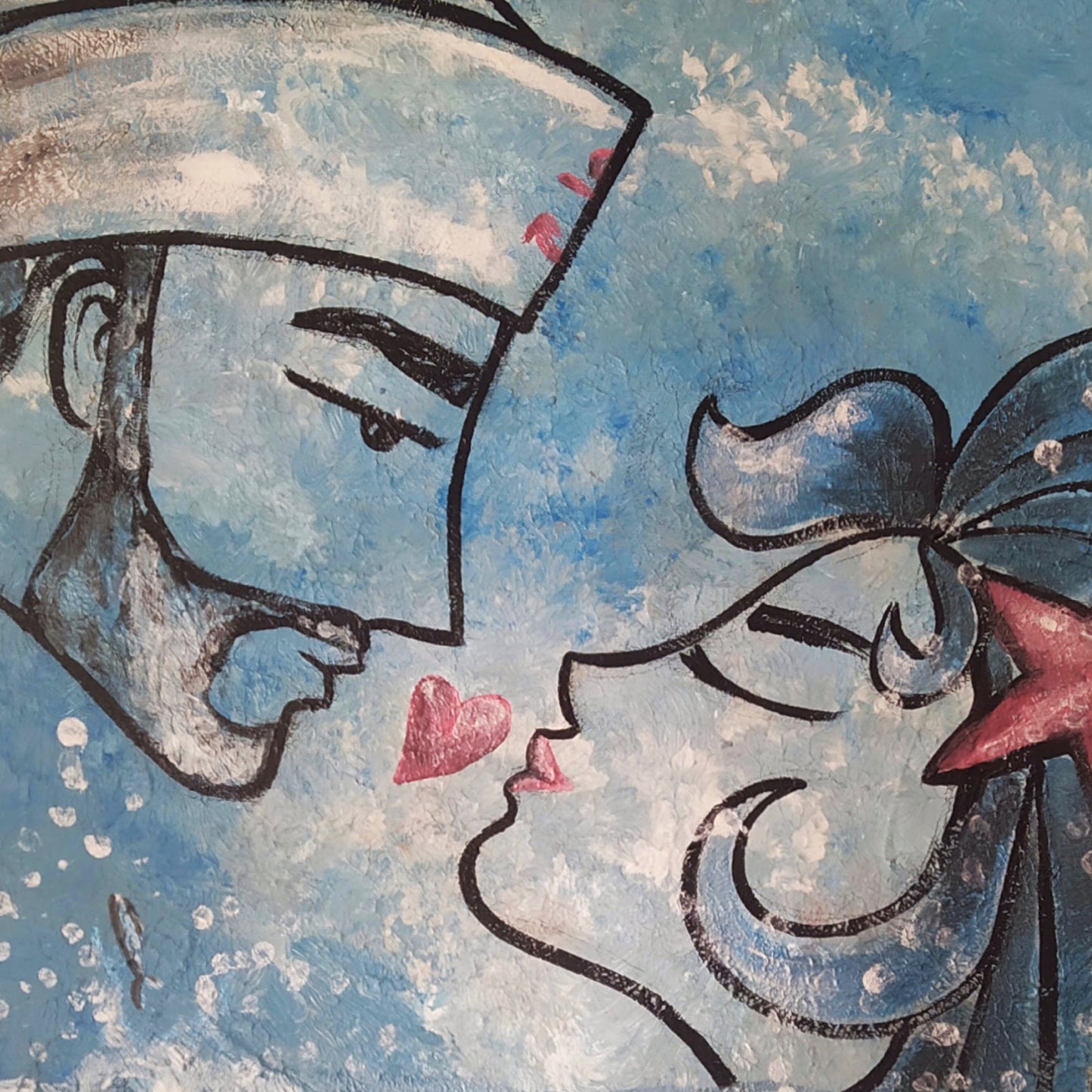 Mermaid and sailor, acrylic paint on canvas.