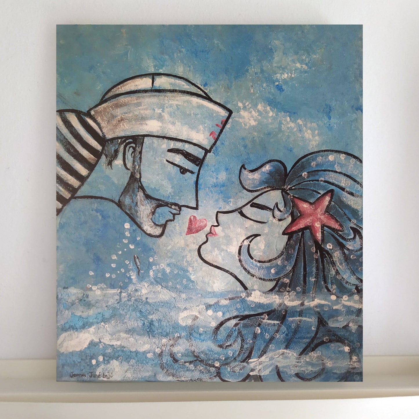 Mermaid and sailor, acrylic paint on canvas.